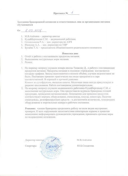 протоколы бракеражной комиссии