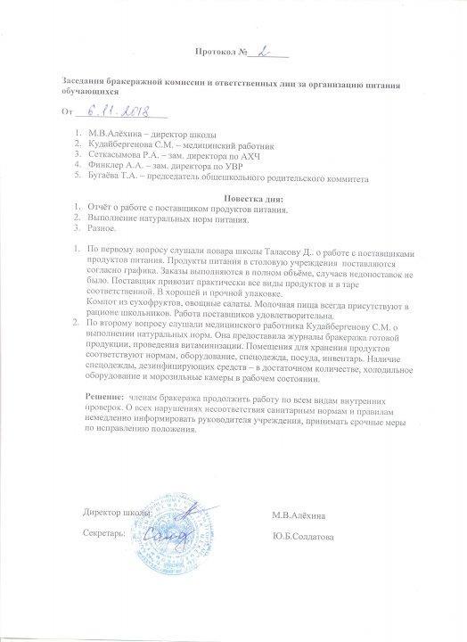 протоколы бракеражной комиссии