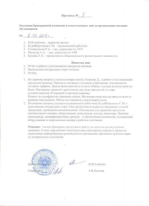 протоколы бракеражной комиссии