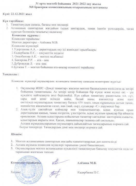 Бракераж комиссиясының хаттамасы