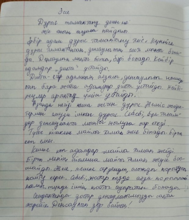 "Дұрыс тамақтану" эссе