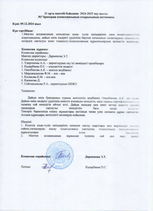 Бракераж комиссиясы хаттамасы