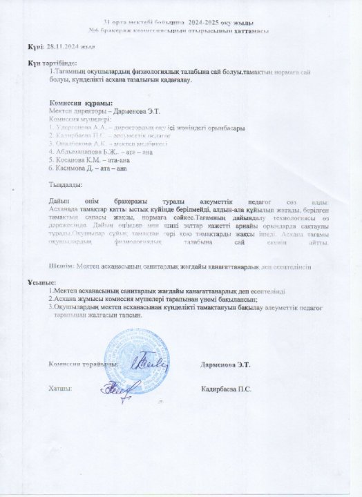 Бракераж комиссиясы хаттамасы