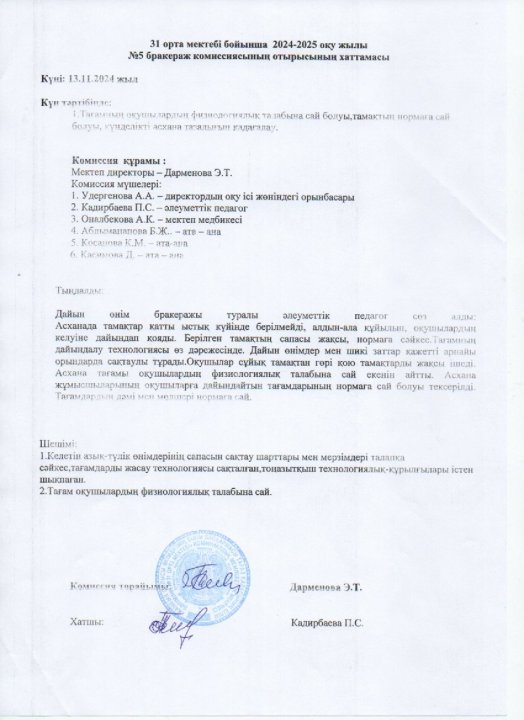 Бракераж комиссиясы хаттамасы