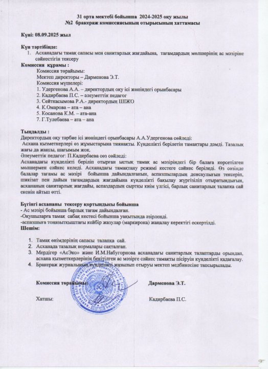 Комиссия отырысы хаттамасы