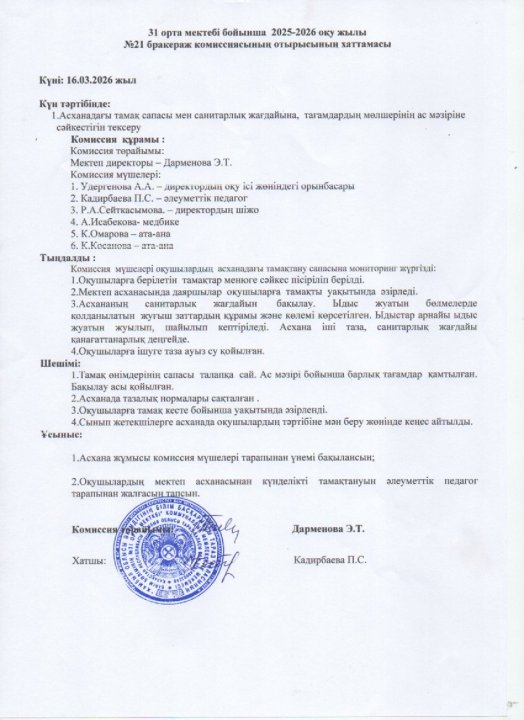 Бракераж комиссиясының актісі мен хаттамасы
